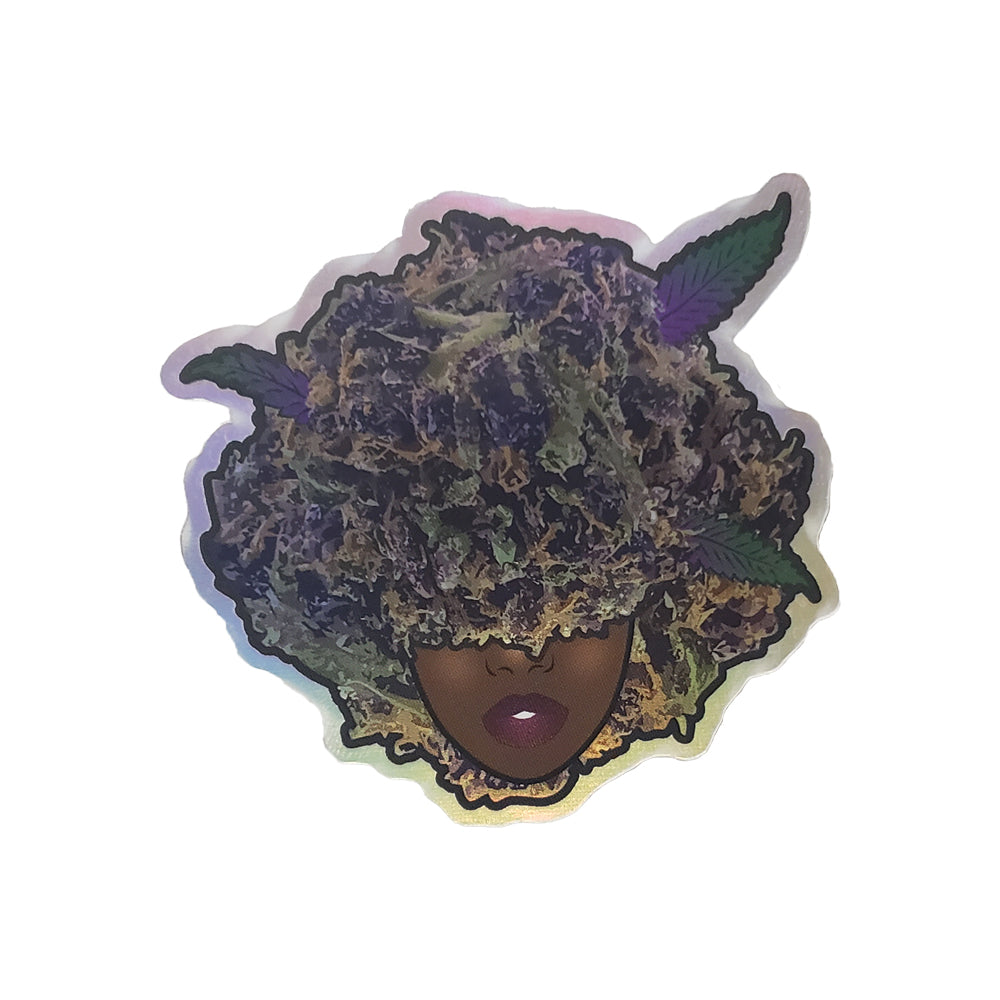 Black girl with cannabis afro holographic sticker