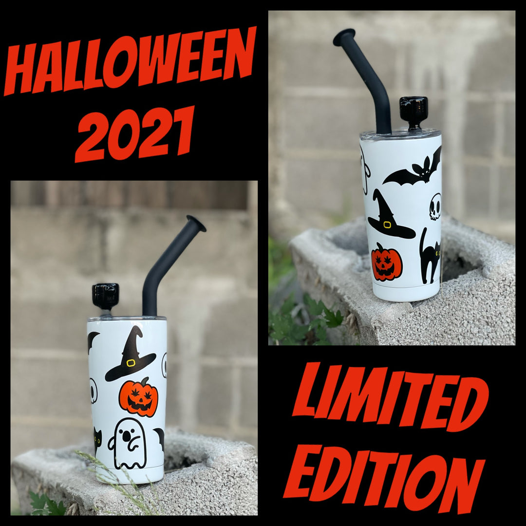 Halloween 2021 Polar Blast with a pattern of ghosts, black cats, bats, jack-o-lanterns, skulls and witch hats
